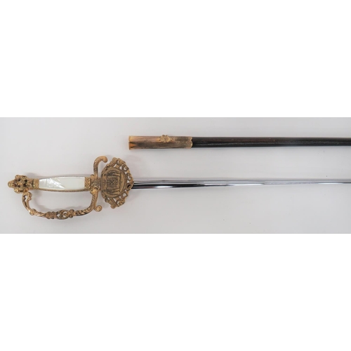 68 - 20th Century Danish Court Sword By Wilkinson
34 1/4 inch, hollow ground, trefoil blade.  The fo... 