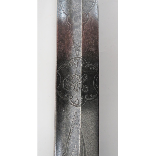 7 - Victorian South Middlesex Rifles Officer's Sword
32 1/2 inch, single edged blade.  Etched floral pan... 