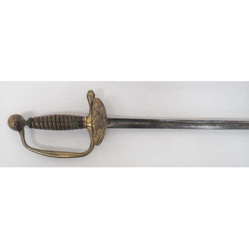 76 - Mid 19th Century Musician's Sword
26 3/4 inch, single edged blade with fuller.  Brass shell gua... 