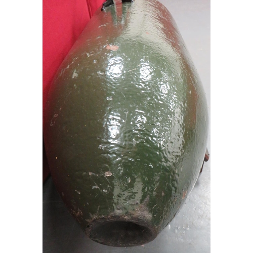 197 - WW2 RAF 250lb Bomb Casing
28 1/2 inch, long, green repainted casing.  The top fitted with steel lift... 