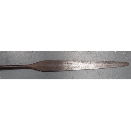 201 - Late 19th Century African Zulu Throwing Spear
13 inch, double edged, narrow leaf blade with lower st... 