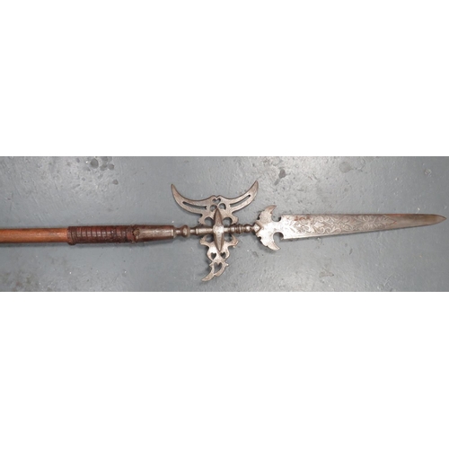 205 - Victorian Gothic Revival Halberd 
17 inch, double edged blade with lower crescent.  Etched with flor... 