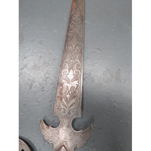 205 - Victorian Gothic Revival Halberd 
17 inch, double edged blade with lower crescent.  Etched with flor... 