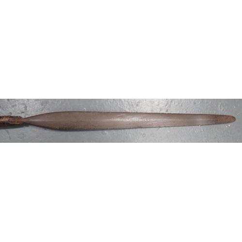 215 - Late 19th Century African Zulu Stabbing Spear
16 1/2 inch, double edged, narrow blade.  Animal ... 