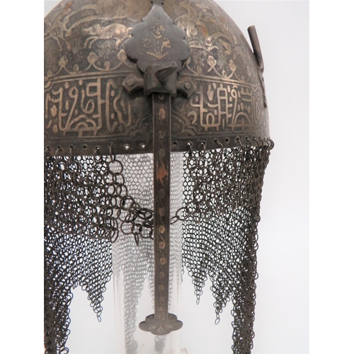 224 - 19th Century Indo- Persian Kulah Khud Helmet
steel dome crown elaborately etched and inlaid with hun... 