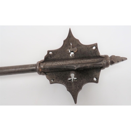 227 - Victorian Gothic Revival Battle Mace In 16th Century Style
steel, six pointed flange head with clove... 