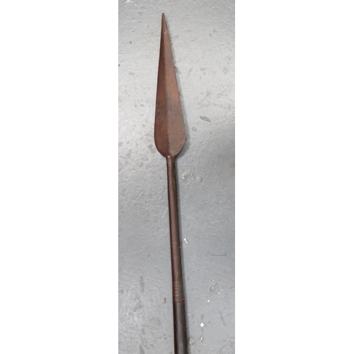 229 - 19th Century Indo Persian Spear
7 1/4 inch, double edged leaf blade.  Lower steel fixing mount.... 