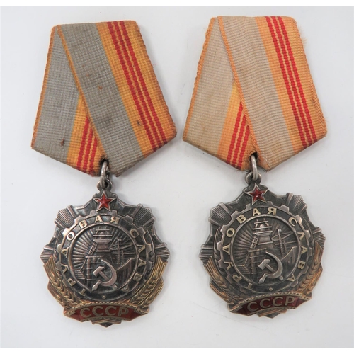 108 - Two Soviet Order of Labour Glory Medals
2nd Class examples in silvered, gilt and enamel.  Sovie... 