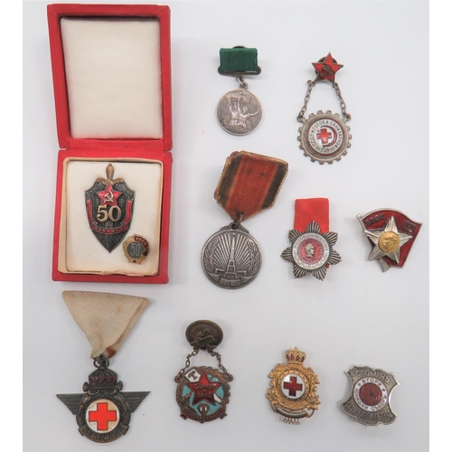 110 - Soviet Breast Awards
including gilt and enamel Aviation award ... Silvered, gilt and enamel, 50th Co... 