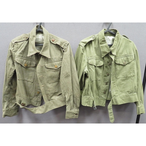 293 - WW2 Dated Denim Battledress Jacket
green denim, single breasted, closed collar, short jacket.  ... 