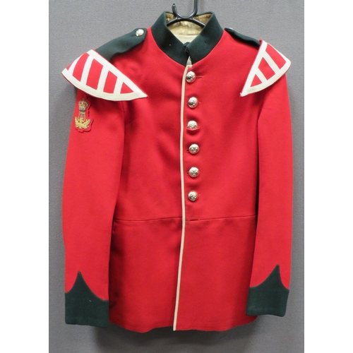 302 - Kings Regiment Bandsman Dress Tunic
scarlet, single breasted tunic.  High, dark green collar, p... 