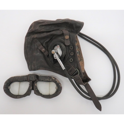 355 - WW2 RAF Early Pattern C Type Flying Helmet & MKVIII Goggles
brown chrome leather, multi panel he... 