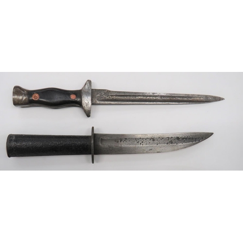 386 - Two Field Converted Bayonet Trench Combat Knives
consisting 8 1/2 inch, single edged, converted bayo... 