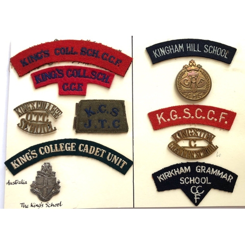 118 - 11 OTC/CCF/Cadet badges & titles. Kings College School, Kingham Hill, Kingston & Kirkham.   Card wit... 