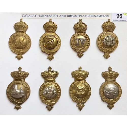 96 - Display of cavalry horse harness bit and breastplate ornaments.   Queens Bays ... Royal Dragoons ...... 