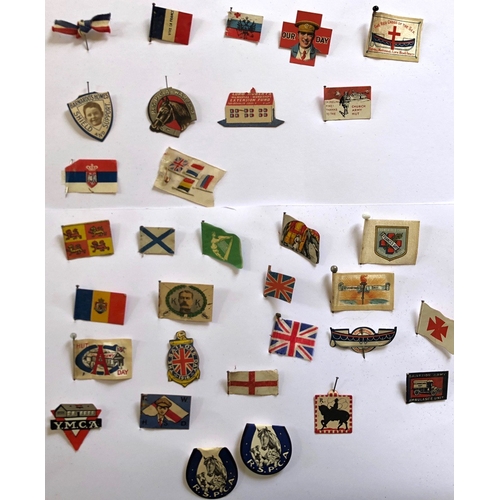 163 - WW1 Flag Day Badges and Boer War Picture Badges.   A good and interesting selection The paper flag d... 