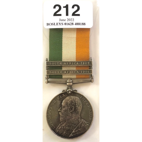 Seaforth Highlander, Boer War Kings two clasp South Africa Medal   Awarded to 2129 PTE J CARMICHAEL SEAFORTH HIGHRS. bearing clasps SOUTH AFRICA 1901 and SOUTH AFRICA 1902.