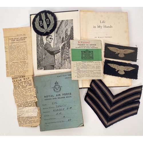 388 - WW2 RAF Attributed Bomb Disposal Badges and Ephemera.   This group of items appertain to 926271 Corp... 