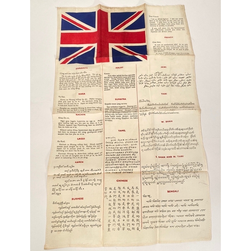 400 - WW2 period Allied / RAF Far East Silk issue Goolie Chit   Two good examples, showing the Union Jack ... 