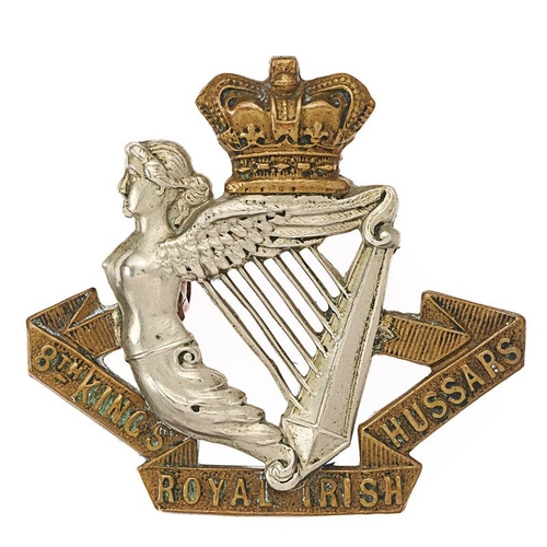 86 - 8th Kings Royal Irish Hussars Victorian cap badge circa 1896-1901.   Good die-stamped brass crowned ... 