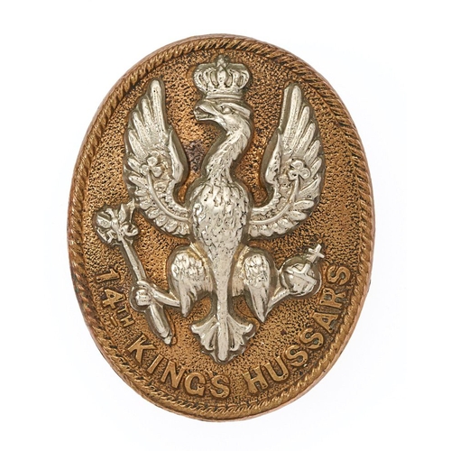 88 - 14th Kings Hussars cap badge circa 1896-1915.   Good scarce die-stamped white metal eagle applied to... 