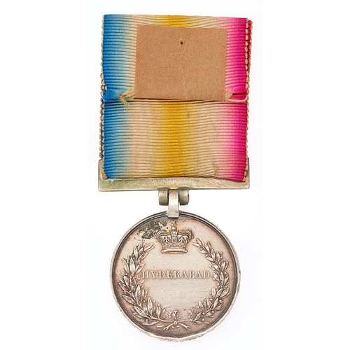 222 - 3rd Bengal Light Cavalry Scinde Campaign medal.   The reverse Hyderabad (PLEASE NOTE Date Removed). ... 