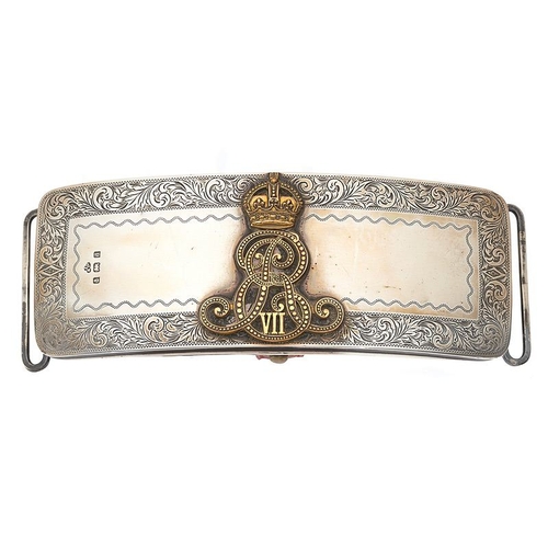 Edwardian Cavalry Officer 1903 Silver Mounted Pouch.   A scarce 1901-10 example, the silver flap by J & Co (Jennens & Co), the hallmarks for Birmingham 1903. The flap is mounted with a gilt metal crowned ER Cypher. The edge of the flap is with deep engraved floral decoration, the box is of red leather with two gold bullion lines and complete with silver hallmarked belt loops. Clean condition.