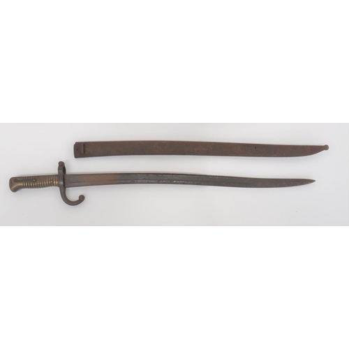 119 - French Chassepot Bayonet
22 1/2 inch, single edged, yataghan blade with large fuller. Rear edge with... 