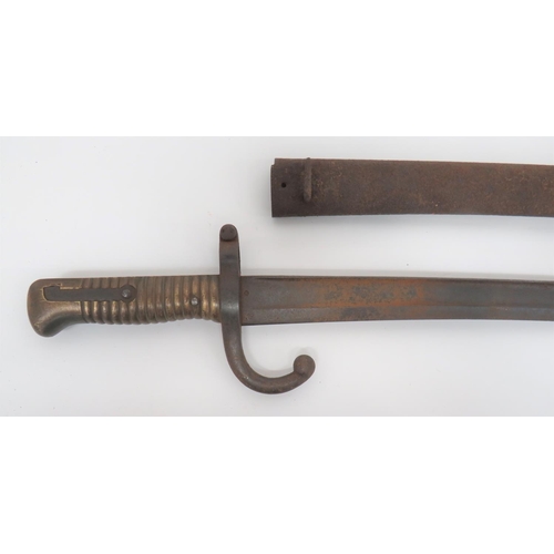 119 - French Chassepot Bayonet
22 1/2 inch, single edged, yataghan blade with large fuller. Rear edge with... 