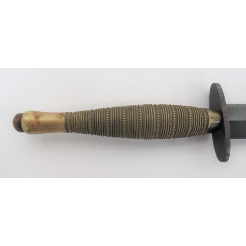 166 - WW2 Scarce Beaded and Ribbed Pattern Fairbairn Sykes Fighting Knife.
good example with brass grip wi... 