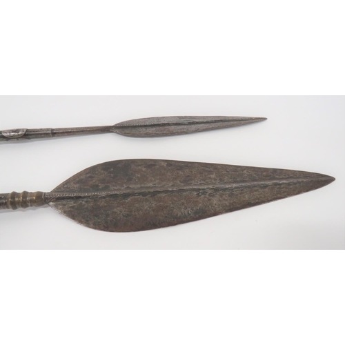 209 - Two Sudanese Omdurman Period Horseman Spears
consisting 11 3/4 inch, double edged, wide leaf blade w... 