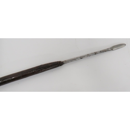 218 - 19th Century African Zulu Spear
small, double edged leaf blade with lower steel joining shaft.  ... 