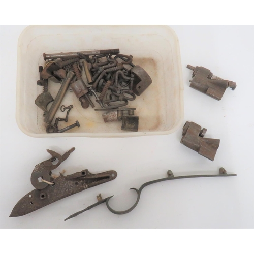 257 - Military Musket and Rifle Spare Parts
including Brown Bess lock plate and hammer (pitted) ... 2 x Sn... 