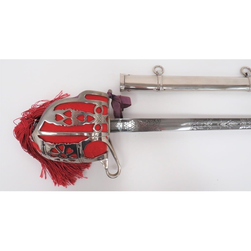 46 - Post 1953 Queens Own Highlanders Broadsword
32 inch, double edged blade with narrow central fuller a... 