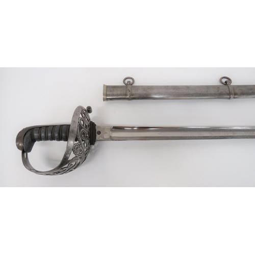 77 - Victorian 1887 Heavy Cavalry Officer’s Sword.
slightly curved, single edged, 35 inch blade with etch... 