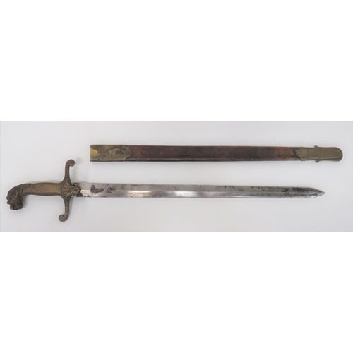 80 - Early 19th Century Bandsman Sword.straight, 21 inch, double edged blade. The hilt of solid brass wit... 