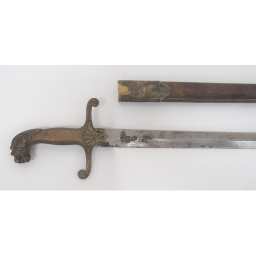 80 - Early 19th Century Bandsman Sword.straight, 21 inch, double edged blade. The hilt of solid brass wit... 