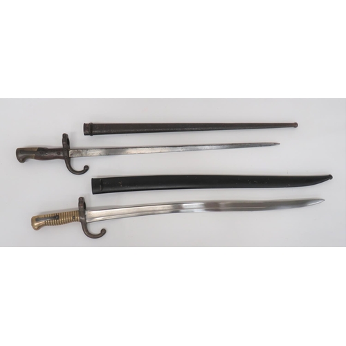 97 - Two French Bayonets
consisting chassepot bayonet.  22 1/2 inch, single edged, yataghan blade wi... 