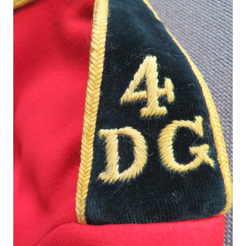 263 - Pre WW1 4th Dragoon Guards Dress Tunic
scarlet, single breasted tunic.  High black velvet collar wit... 