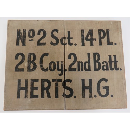 169 - Hertfordshire Home Guard Batt Sign
15 x 12 inch, wooden, period wall sign.  Grey painted front with ... 