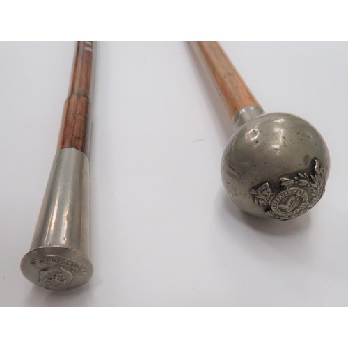 171 - Two Military Swagger Sticks
consisting Dorsetshire Regiment example.  White metal ball top with King... 