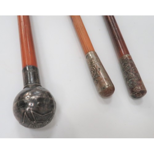 177 - Three Various Military Swagger Sticks
consisting silver hallmarked ball top example with KC Buckingh... 