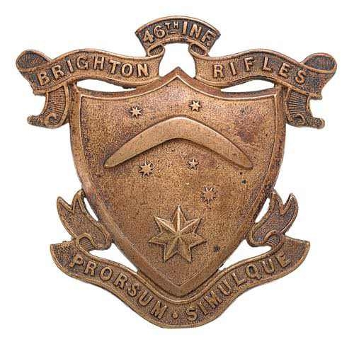 67 - Australia. 46th Infantry (Brighton Rifles) slouch hat badge c1912-18.  Good scarce die-stamped brass... 