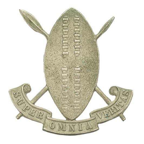 69 - South Africa. Umtata High School Cadet Corps head-dress badge.  Good scarce early die-stamped white ... 