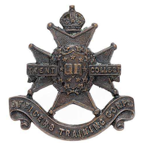 83 - Trent College OTC cap badge circa 1908-40.  Good scarce die-stamped blackened brass example of Sherw... 