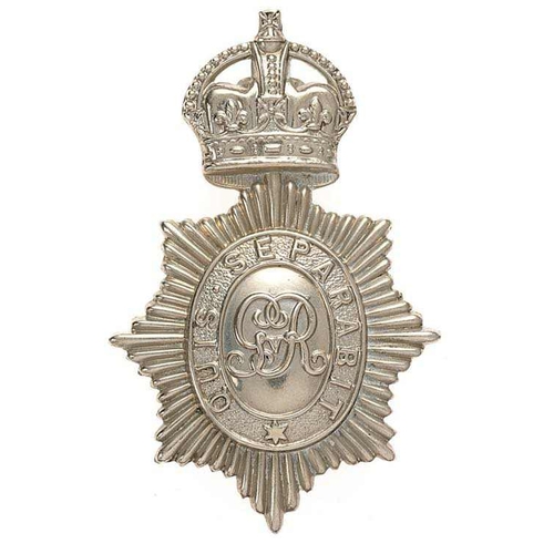 93 - Irish. Dublin Metropolitan Police GvR cap badge circa 1911-22.   Good rare die-stamped white metal i... 