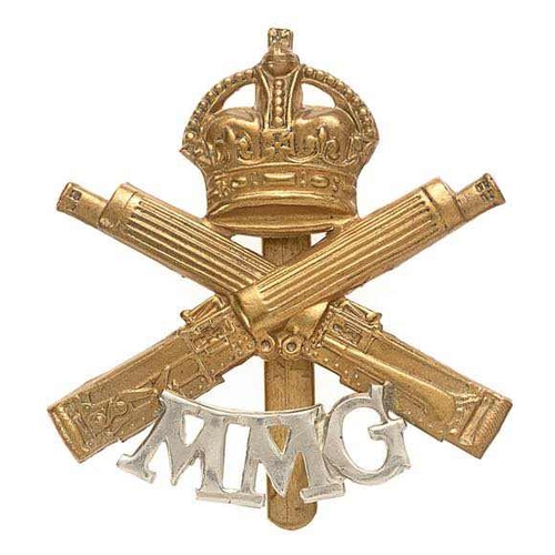 94 - Motor Machine Gun WW1 cap badge.  Good scarce die-stamped brass crowned crossed Vickers machine guns... 