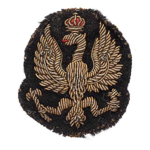 105 - 14/20th Kings Hussars WW2 Officer beret badge.  Good scarce gold wire embroidered eagle on black bac... 