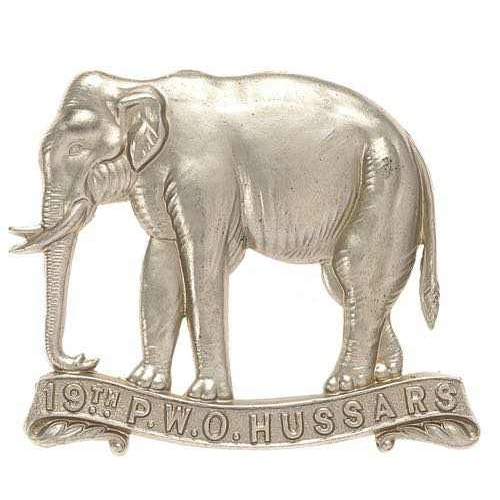 111 - 19th Princess of Wales Own Hussars cap badge circa 1898-1902.  Good scarce die-stamped white metal e... 