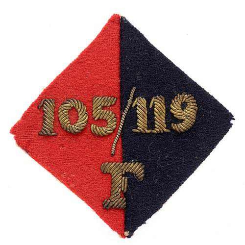 122 - 105/119 Field Battery, 31st Field Regiment Royal Artillery WW2 cloth pagri badge.  Good rare short-l... 